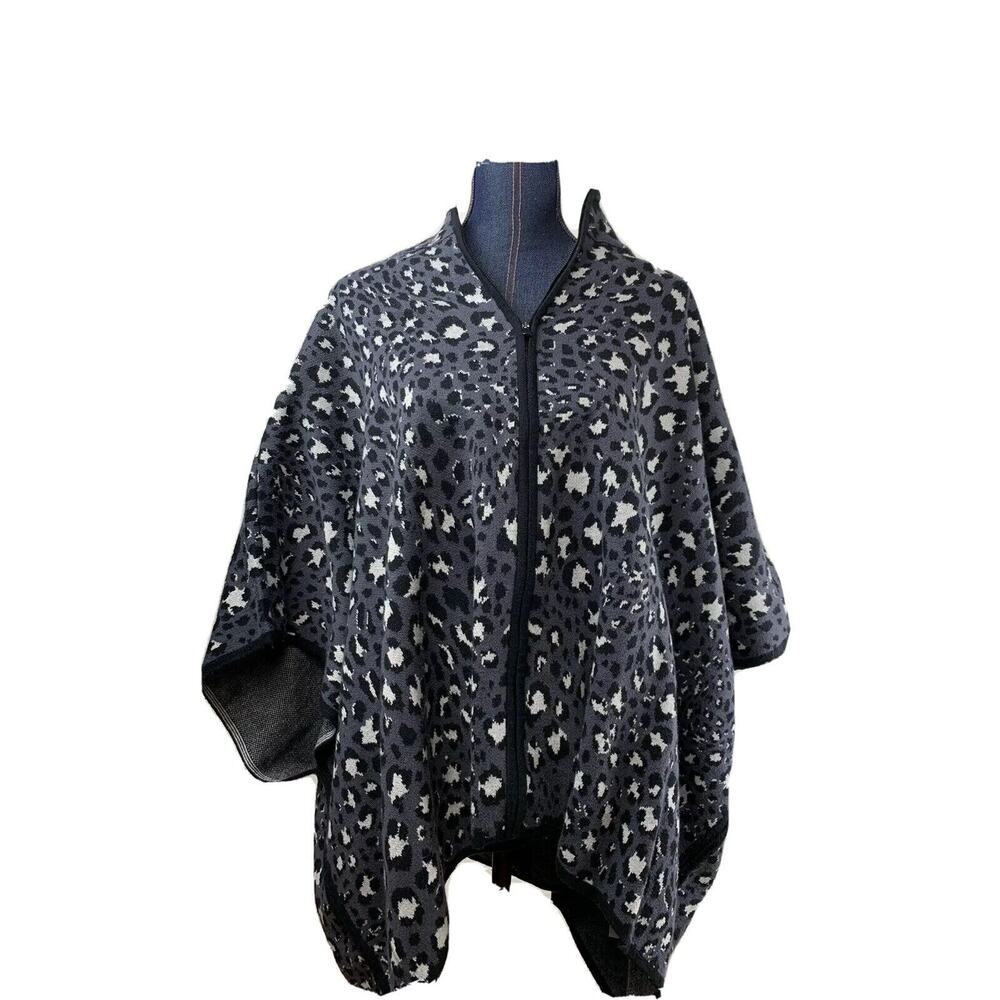 Jones New York Poncho Leopard Gray Sweater Jacket Zip Cardigan 2x 3x NWT$109